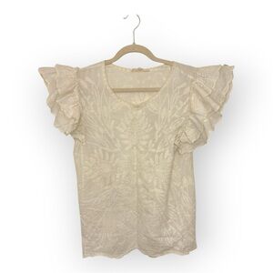 Solitaire Cream Embroidered Boho Romantic Top Textured Floral Medium